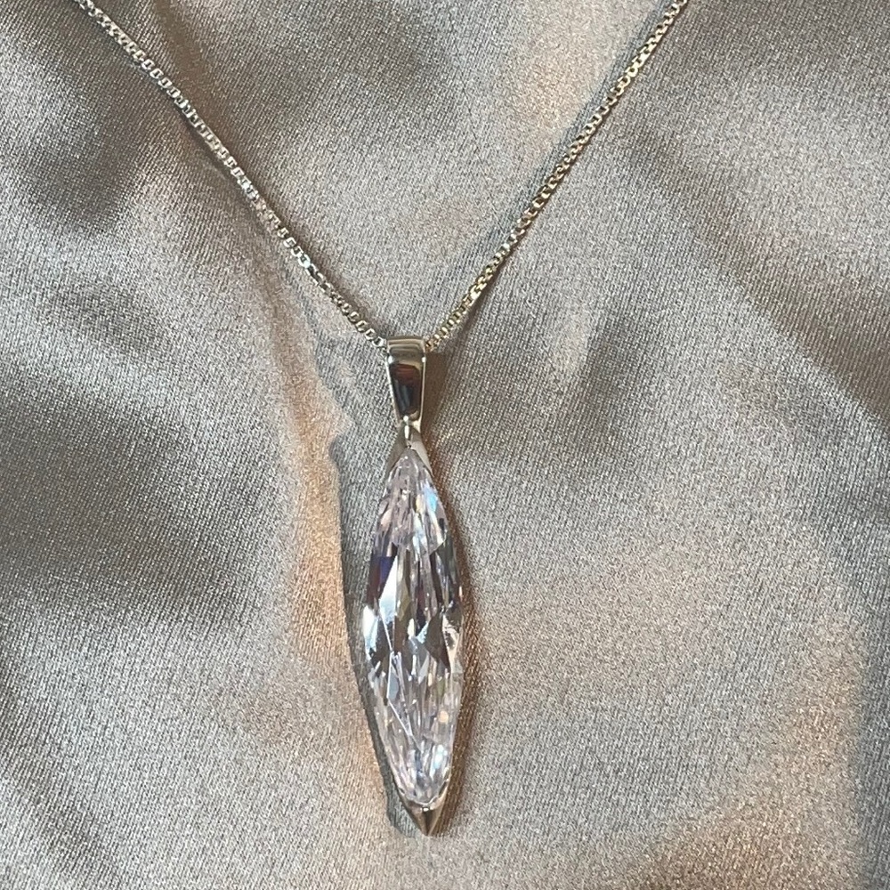 Italian Sterling Huge Marquis CZ Necklace 18”